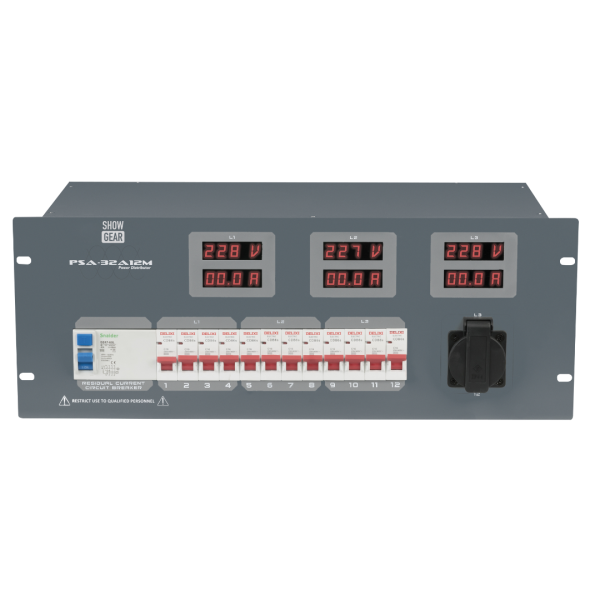 PSA-32A12M Showtec 12x MCB - Schuko-uit en Multipin-uit