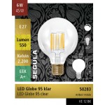 LED GLOBE 95 CLEAR E27 6 WATT 2200K SEGULA