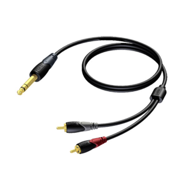 CLA719/1.5 JACK STEREO MALE 6.3 MM TO 2 X RCA MALE 1.5 M PROCAB