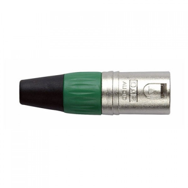 N-CON XLR PLUG 3 POLE NIKKEL MALE WITH GREEN ENDCAP