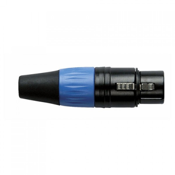 XFK203BU XLR CONNECTOR VROUWELIJK 3 POLIG ZWART MET BLAUWE EINDDOP DAP AUDIO 